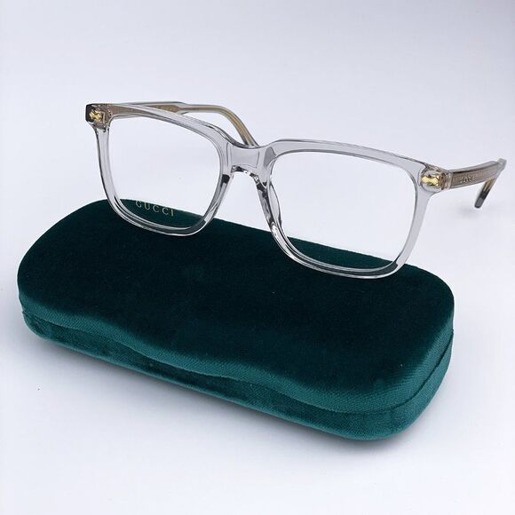 NEW GUCCI LOGO GG0737O 016 Clear Gray Rectangle Men Eyeglasses - Picture 1 of 15